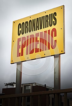 Coronavirus disease epidemic yellow warning sign