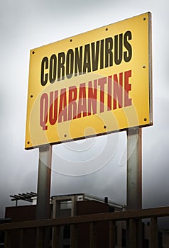 Coronavirus disease quarantine yellow warning sign