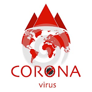 Coronavirus earth with crown. Stop covid-19. Danger corona. World poster in pandemic. Globe poster with epidemic infection. Stop