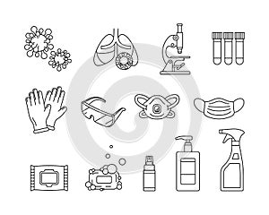 Coronavirus element set, Covid-19 icons collection in modern line style