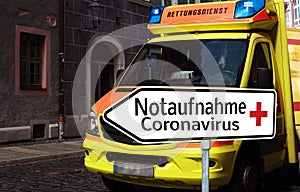 Coronavirus emergency ambulance sign in german