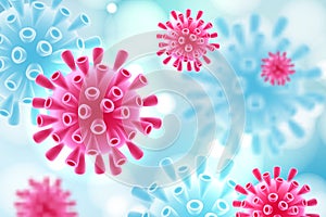 Coronavirus epidemic concept. Flu virus, pathogen microorganism medical background. Vector 3d abstract viruses