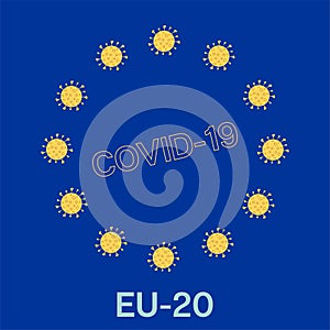 Coronavirus EU Flag Cartoon nCoV 19 Vector Design. COVID-19 photo