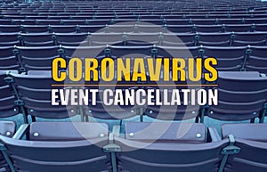 Coronavirus event cancellation with background of empty seats