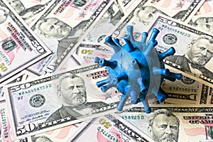 Coronavirus, financial crisis and business concept, corona virus on dollar money bills background, COVID-19 affects global stock