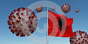 Coronavirus with Flag of Albania. Realistic 3d illustration