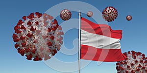 Coronavirus with Flag of Austria. Realistic 3d illustration