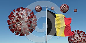 Coronavirus with Flag of Belgium. Realistic 3d illustration