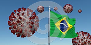 Coronavirus with Flag of Brazil realistic 3d illustration