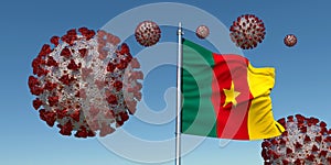 Coronavirus with Flag of Cameroon. Realistic 3d illustration