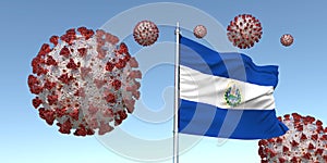 Coronavirus with Flag of El Salvador. Realistic 3d illustration