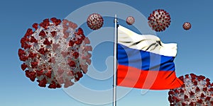 Coronavirus with Flag of Russian realistic 3d illustration