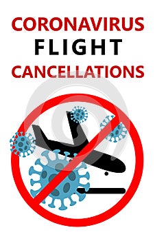 Coronavirus Flight Cancellations, Novel corona virus disease pandemic COVID-19 2019-nCoV , flat landing plane with carriers of