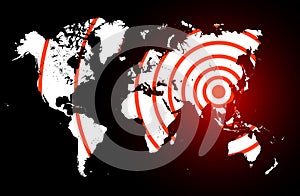 Coronavirus foci on world map, COVID-19 2019-nCoV virus spreading around planet, banner for breaking news about corona