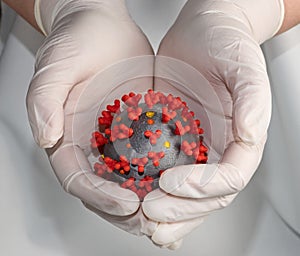 Coronavirus in gloved hands