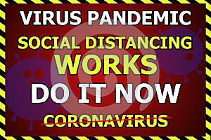 Coronavirus graphic stating virus pandemic social distancing works