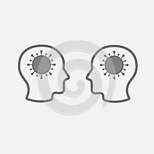 Coronavirus in head vector icon. Two heads Covid 19 pandemic symbol illustration. Simple isolated pictogram
