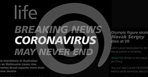 Coronavirus headlines. Covid-19 coverage. pandemic corona virus. World epidemic