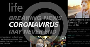 Coronavirus headlines. Covid-19 coverage. pandemic corona virus. World epidemic