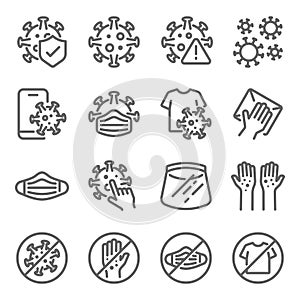 Coronavirus icon illustration vector set. Contains such icons as Bacteria, covid19, corona virus, covid, virus, clean, mask and mo