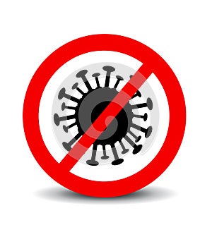 Coronavirus Icon with Red Prohibit Sign