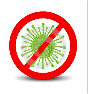 Coronavirus Icon with Red Prohibit Sign photo