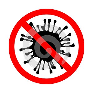 Coronavirus Icon with Red Prohibit Sign, covid-19 Novel Coronavirus Bacteria.