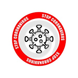 Coronavirus icon with red prohibit sign. COVID-19. Stop dangerous bacterium