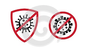 Coronavirus icons with prohibit sign.