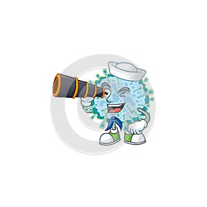 Coronavirus illness in Sailor cartoon character design with binocular