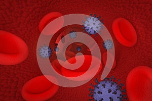 Coronavirus infected blood flows through a vessel