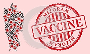 CoronaVirus Inoculation Mosaic Mizoram State Map and Watermark Vaccination Seal