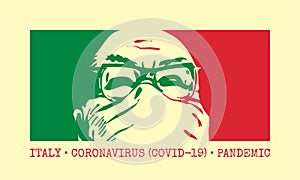 Coronavirus in Italy. Covid-19. Old man doctor or scientist in medical face mask. Concept of coronavirus pandemic.