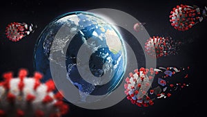 Coronavirus leaving the planet earth. Destruction of covid-19. 3d illustration.