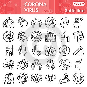 Coronavirus line icon set, Covid-19 disease symbols set collection or vector sketches. 2019-ncov signs set for computer