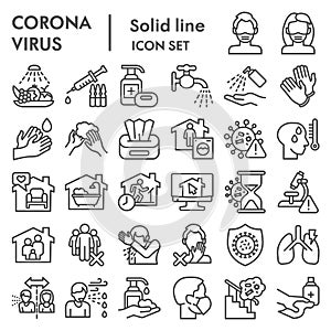 Coronavirus line icon set, Covid-19 symbols set collection or vector sketches. 2019-ncov prevention signs set for