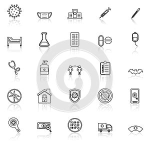 Coronavirus line icons with reflect on white background