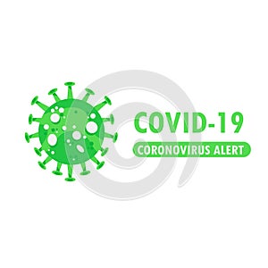 Coronavirus logo Covid-19 isolated on white. Green medical epidemic virus symbol. Coronavirus quarantine vector illustration