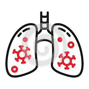 Coronavirus lungs linear icon isolated