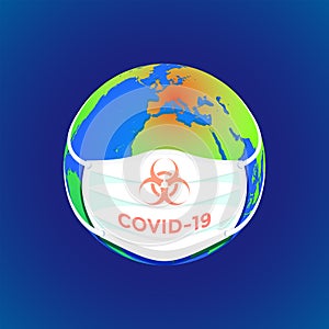 Coronavirus masked globe conceptual illustration