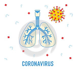 Coronavirus Medical Infographics Banner with Human Lungs and Ncov Cell. Healthcare Ncov Concept for Poster Flyer photo