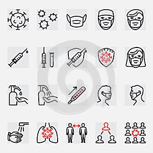 Coronavirus medical outline icon set