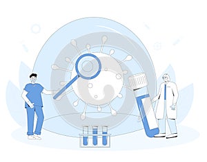 Coronavirus medical reseach concept. Covid treatment complete development. Laboratory discovery prevention medicine. Scientists