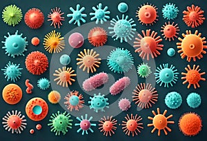 coronavirus microorganisms in 3d rendered biological abstract background
