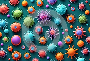 coronavirus microorganisms in 3d rendered biological abstract background