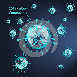 Coronavirus molecule,Coronavirus causes a serious illness. Low poly wireframe style, vector illistration photo