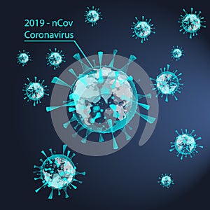 Coronavirus molecule,Coronavirus causes a serious illness. Low poly wireframe style, vector illistration