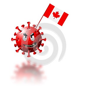 Coronavirus molecule holding canadian flag