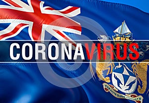 Coronavirus Monitor on Tristan da Cunha flag background. Coronavirus hazard and Infection in Tristan da Cunha concept. 3D