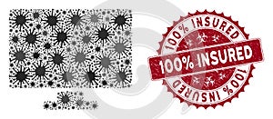 Coronavirus Mosaic Computer Display Icon with Distress 100 Percent Insured Stamp